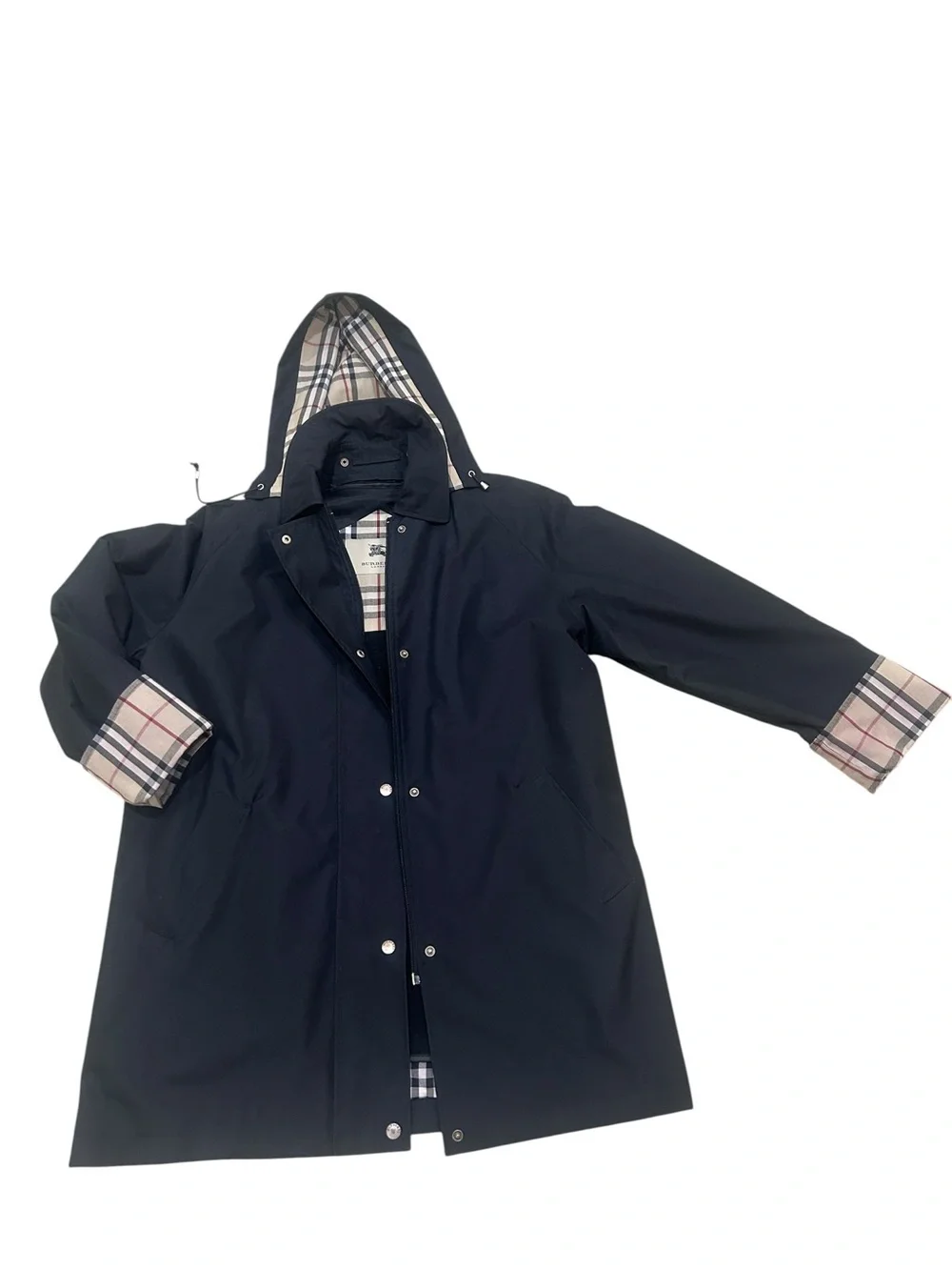 Burberry Black Hooded Trench rain jacket Coat Signature nova Check liner medium - Picture 4 of 15